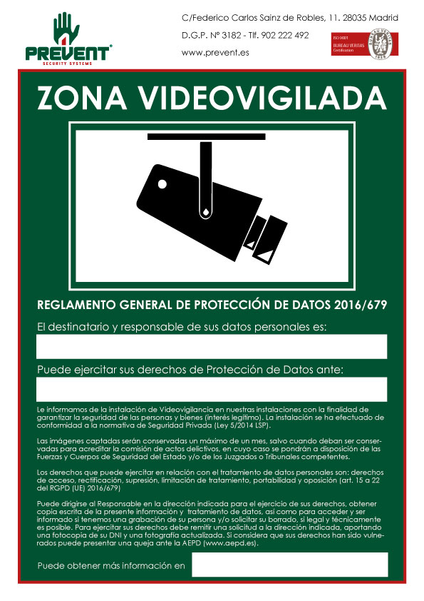 Información que debe incluir un cartel LOPD de zona video vigilada